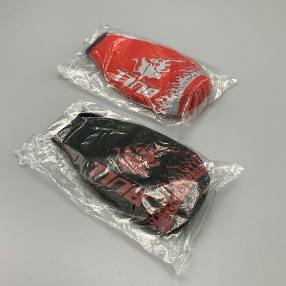 Bull Black and Red Zippered Bottle Koozies Bull BBQ Set of 2 Beer Soda Cokes - Picture 4 of 4
